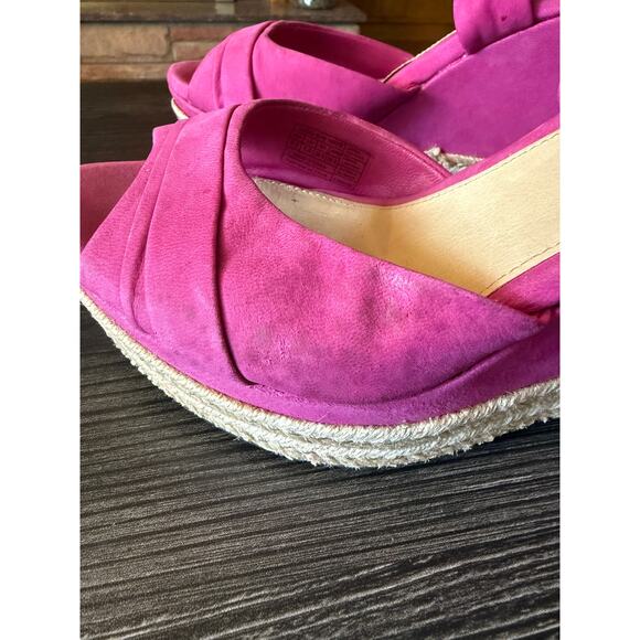 UGG Wedge Magenta Suede Nubuck Leather Espadrille Crossover Platforms Sz. 8.5 - Picture 2 of 10